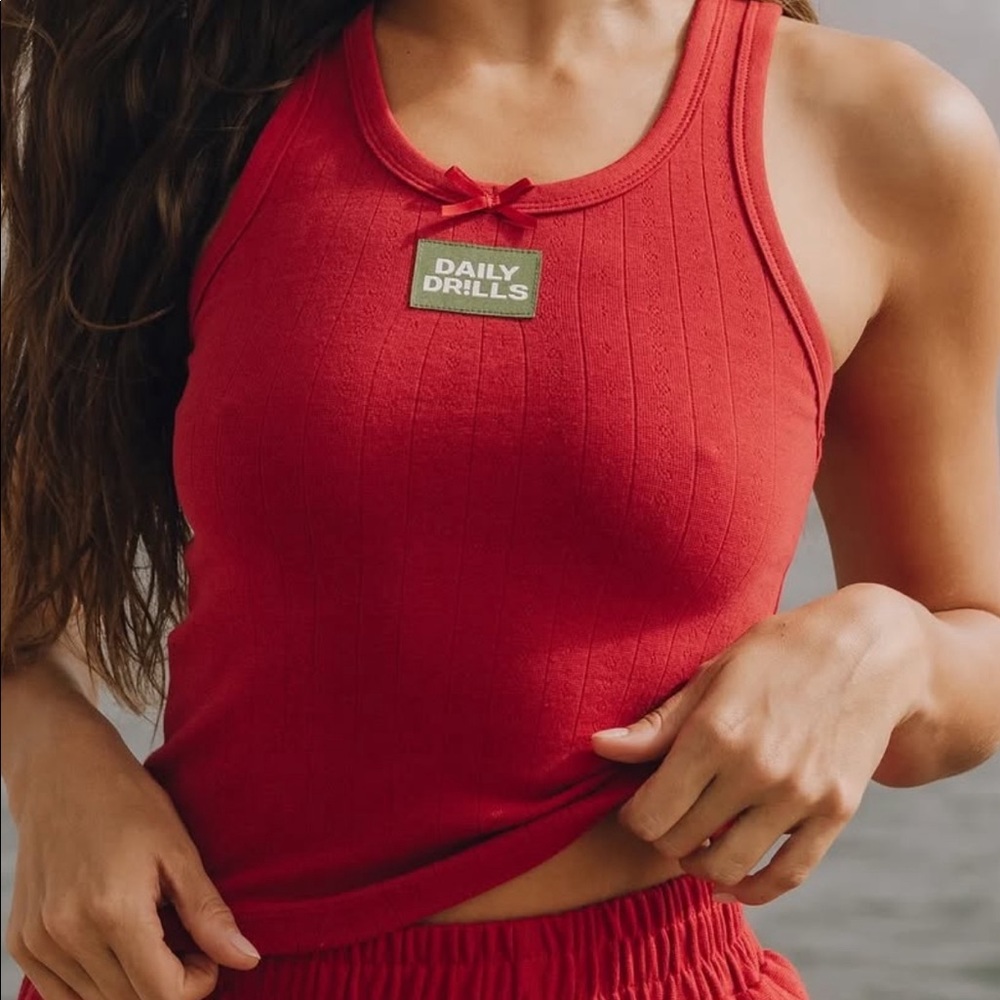 Daily drills red pointelle logo tank in size xs/s